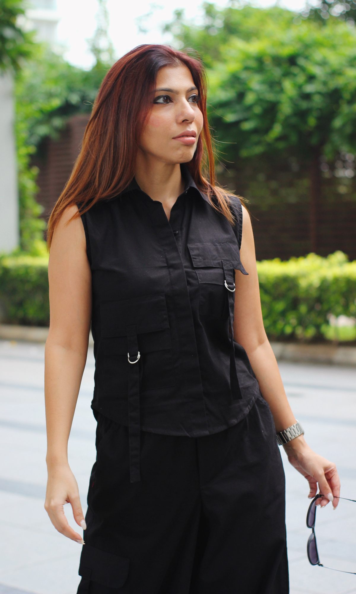 Black Poplin Shirt and Cargo Pants