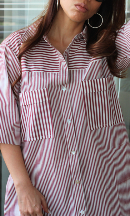 Red Stripe Cotton Shirt Dress