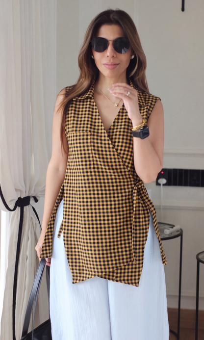 Marigold Gingham Sleeveless Kimono Top
