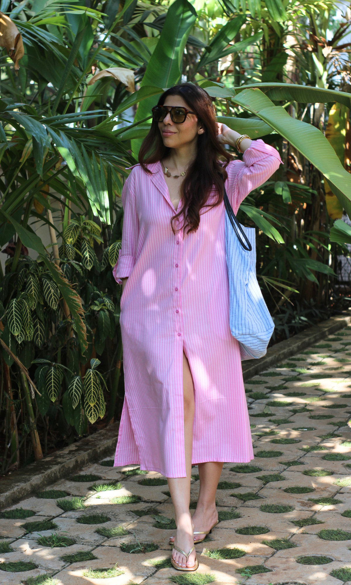 Pink Two Tone Long Shirt Dress