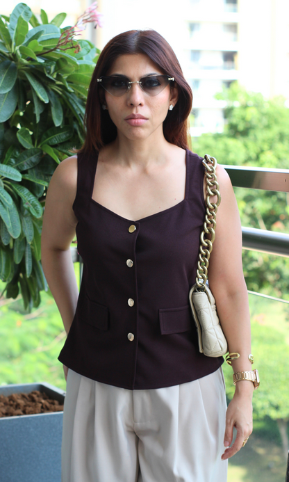 Espresso Squared Neck Waist Coat