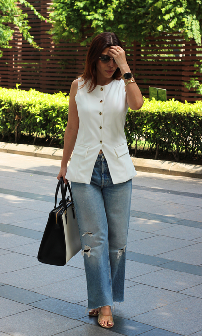 Ivory Round Neck Waistcoat