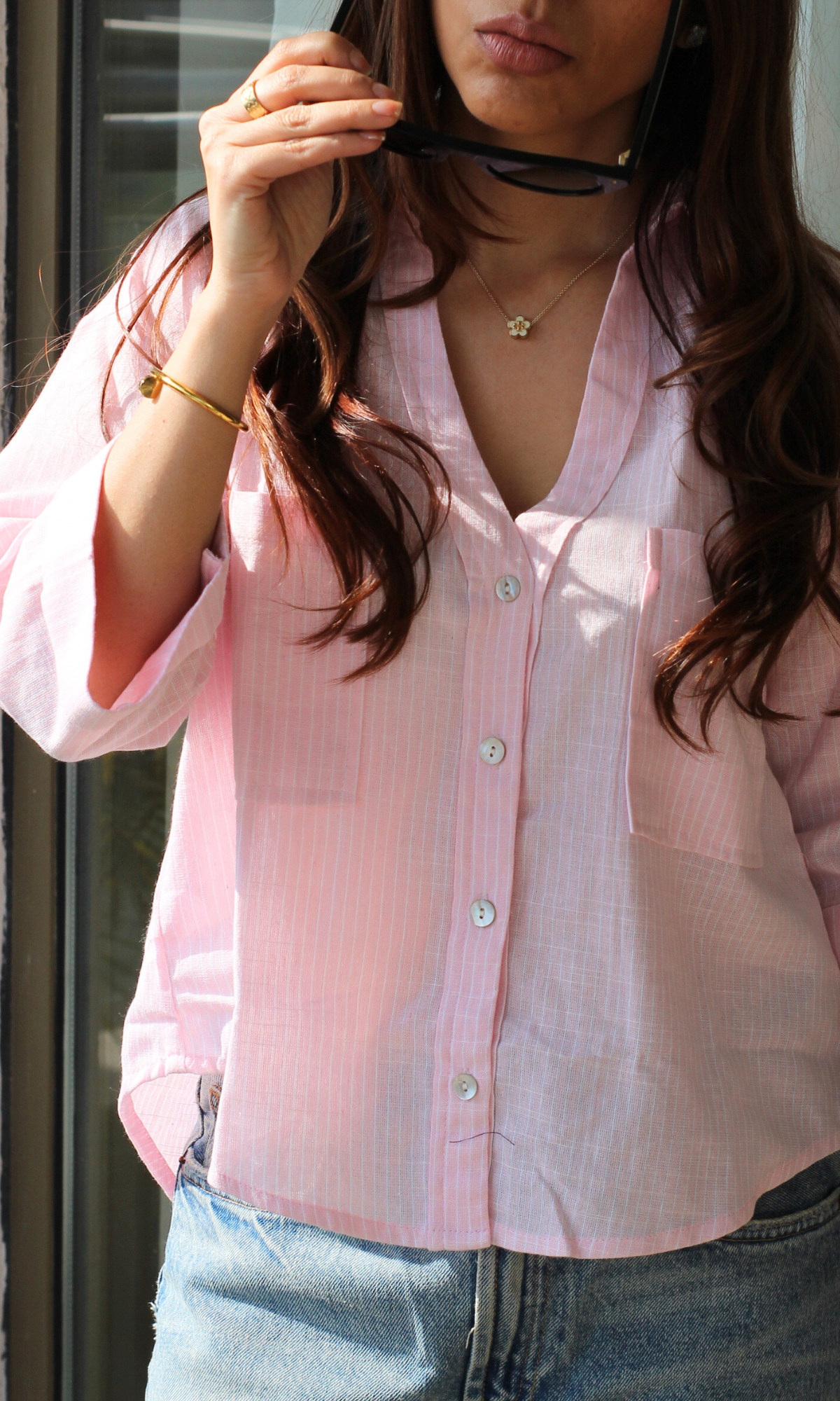 Barely Pink Stripe Cropped Shirt