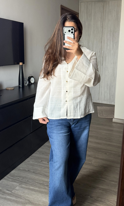 Ivory Textured Flared Sleeve Shirt