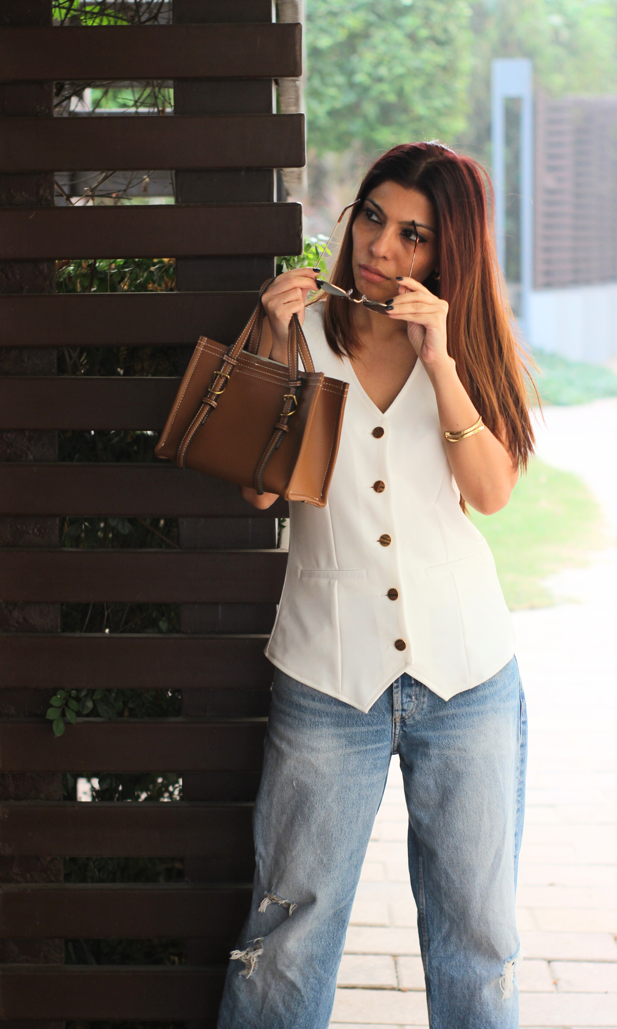 Metallic Buttoned White Waist Coat