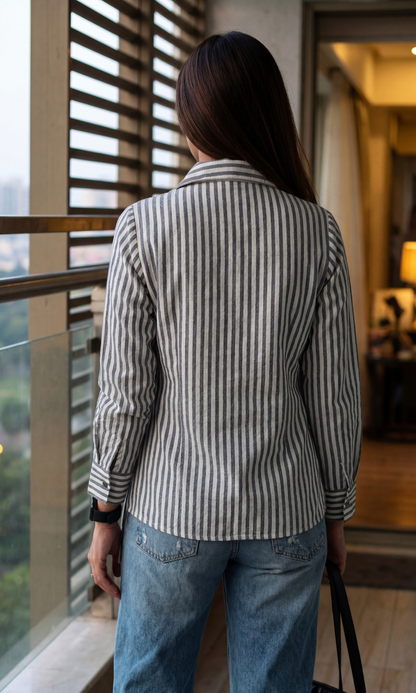 Charcoal-Mist Striped Kimono