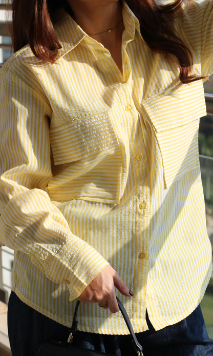 Sunlit Striped Shirt with Horizontal Pockets
