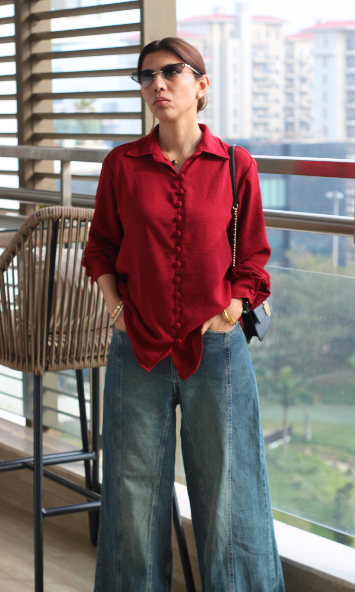 Red Buttoned Flowing Shirt