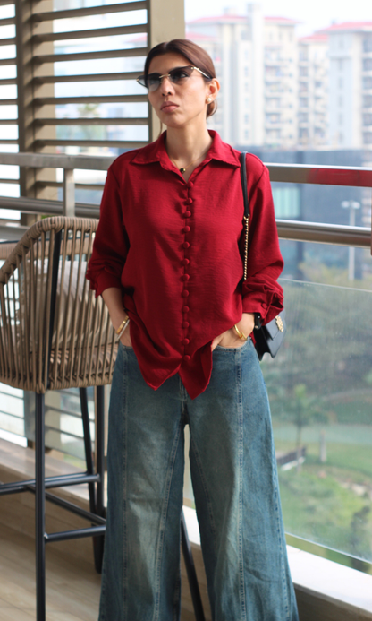 Red Buttoned Flowing Shirt