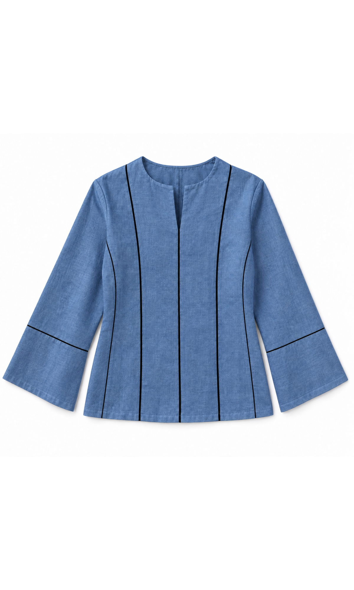 Contrast-Piped Chambray Blouse