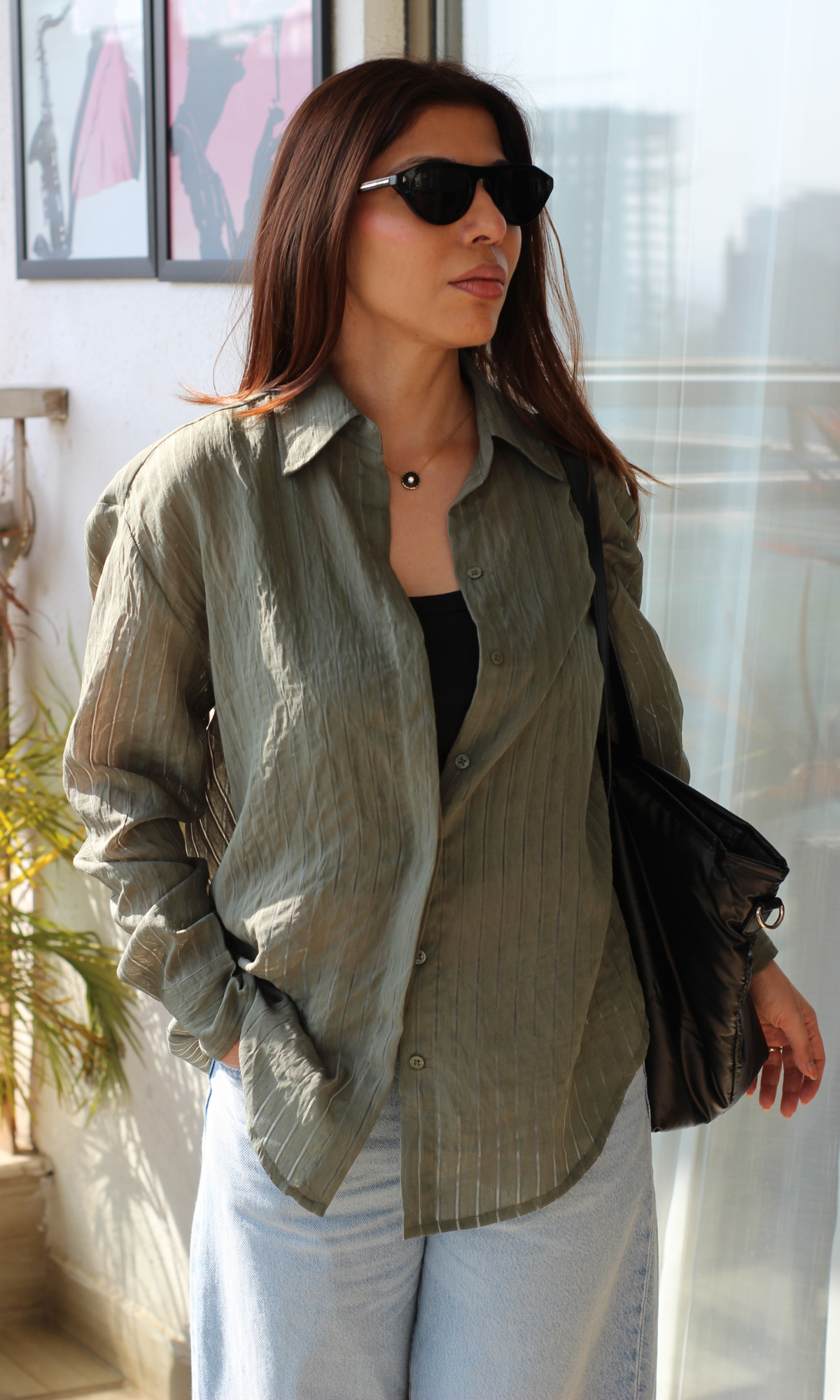 Sage Green Line Semi-Sheer Shirt