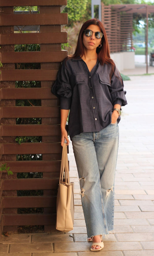 Pigeon Blue Double Pocket Detail Shirt