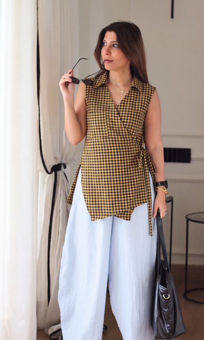 Marigold Gingham Sleeveless Kimono Top
