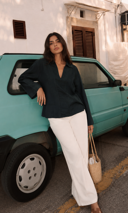 Charcoal Textured V-Neck Blouse