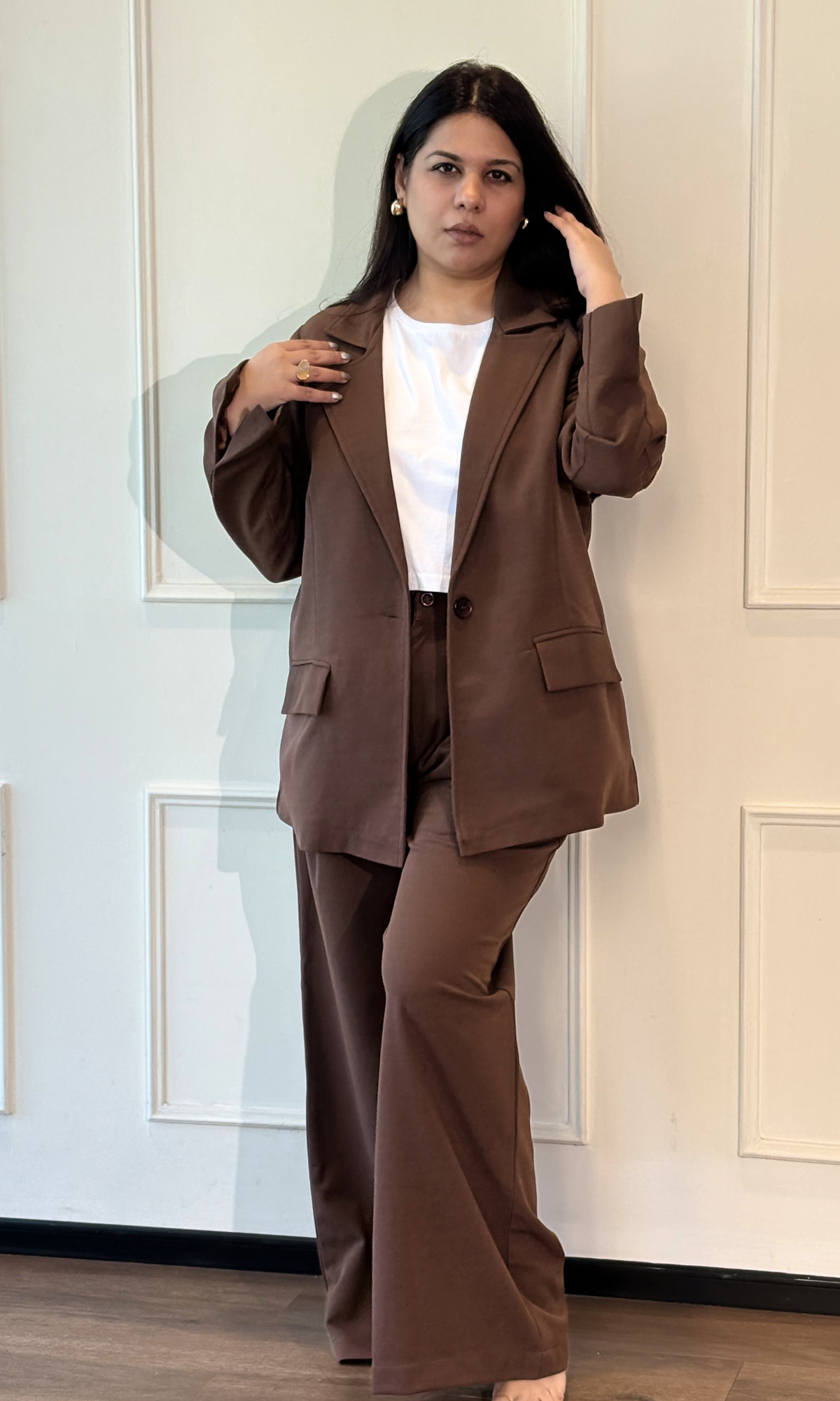 Sepia Brown Oversized Blazer with Korean Pants Co-ord