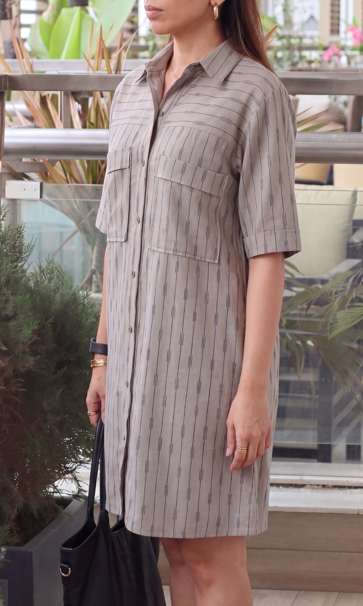 Stone Taupe Printed Shirt Dress