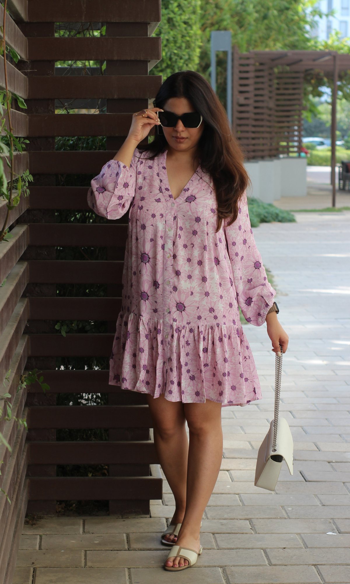 Vibrant Purple Printed Sleeved Crepe Dress