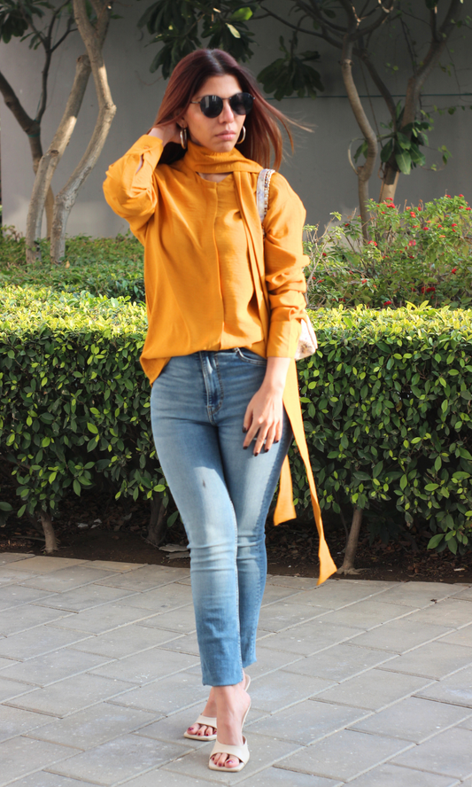 Tangerine Shirt with Scarf