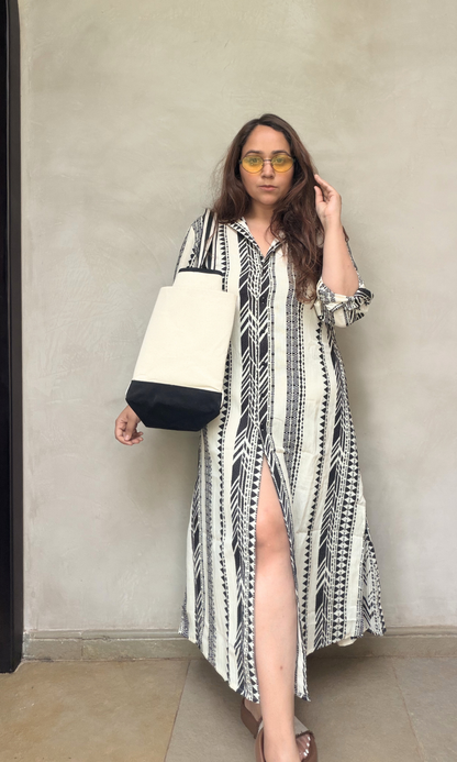 Ivory Weaved Long Shirt Dress
