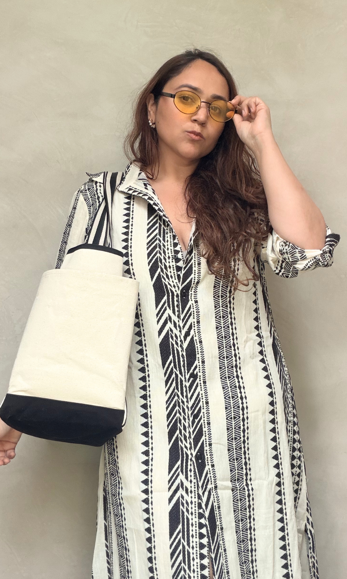 Ivory Weaved Long Shirt Dress
