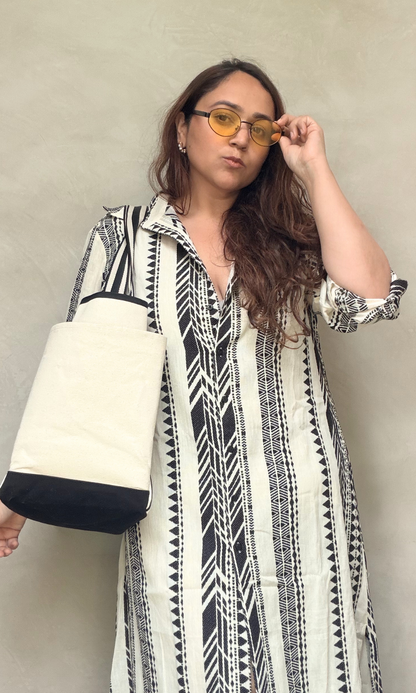 Ivory Weaved Long Shirt Dress