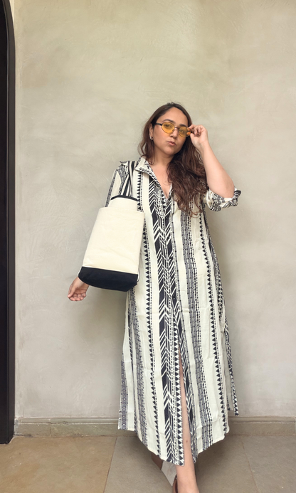 Ivory Weaved Long Shirt Dress