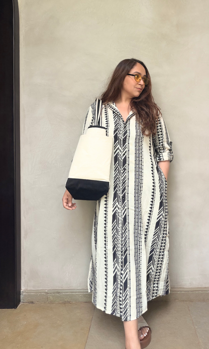 Ivory Weaved Long Shirt Dress