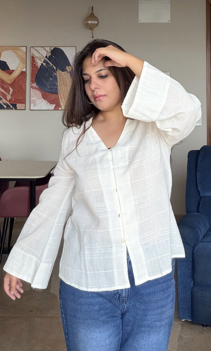 Ivory Textured Flared Sleeve Shirt