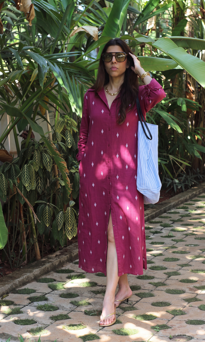 Burgundy Woven Shirt Dress