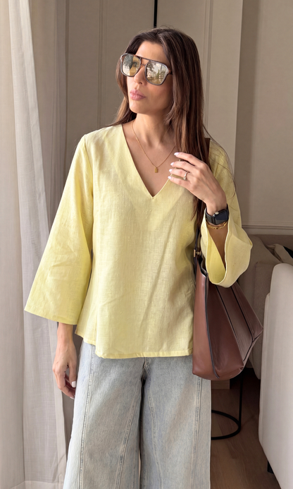 Butter Yellow V-Neck Peplum Top