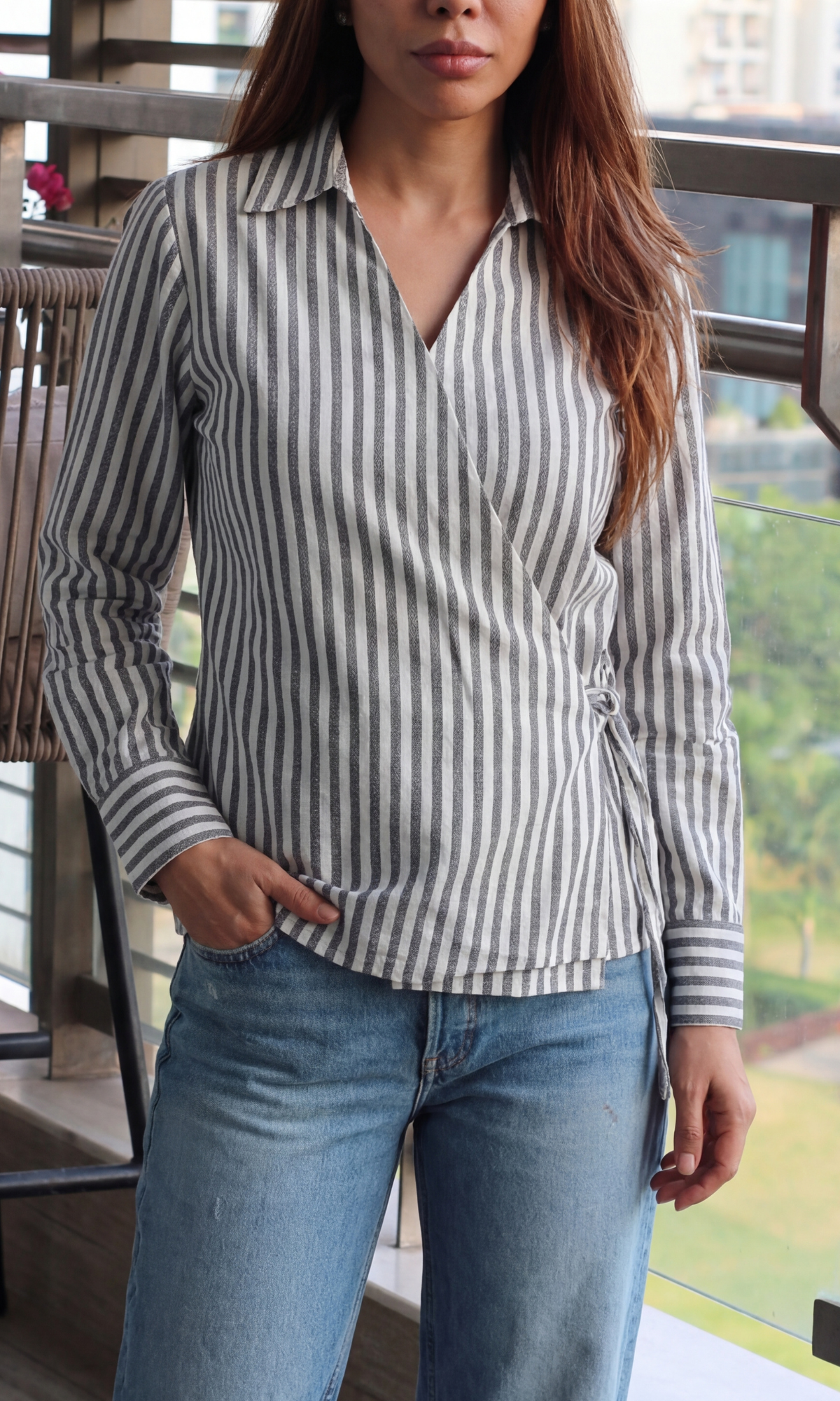 Charcoal-Mist Striped Kimono