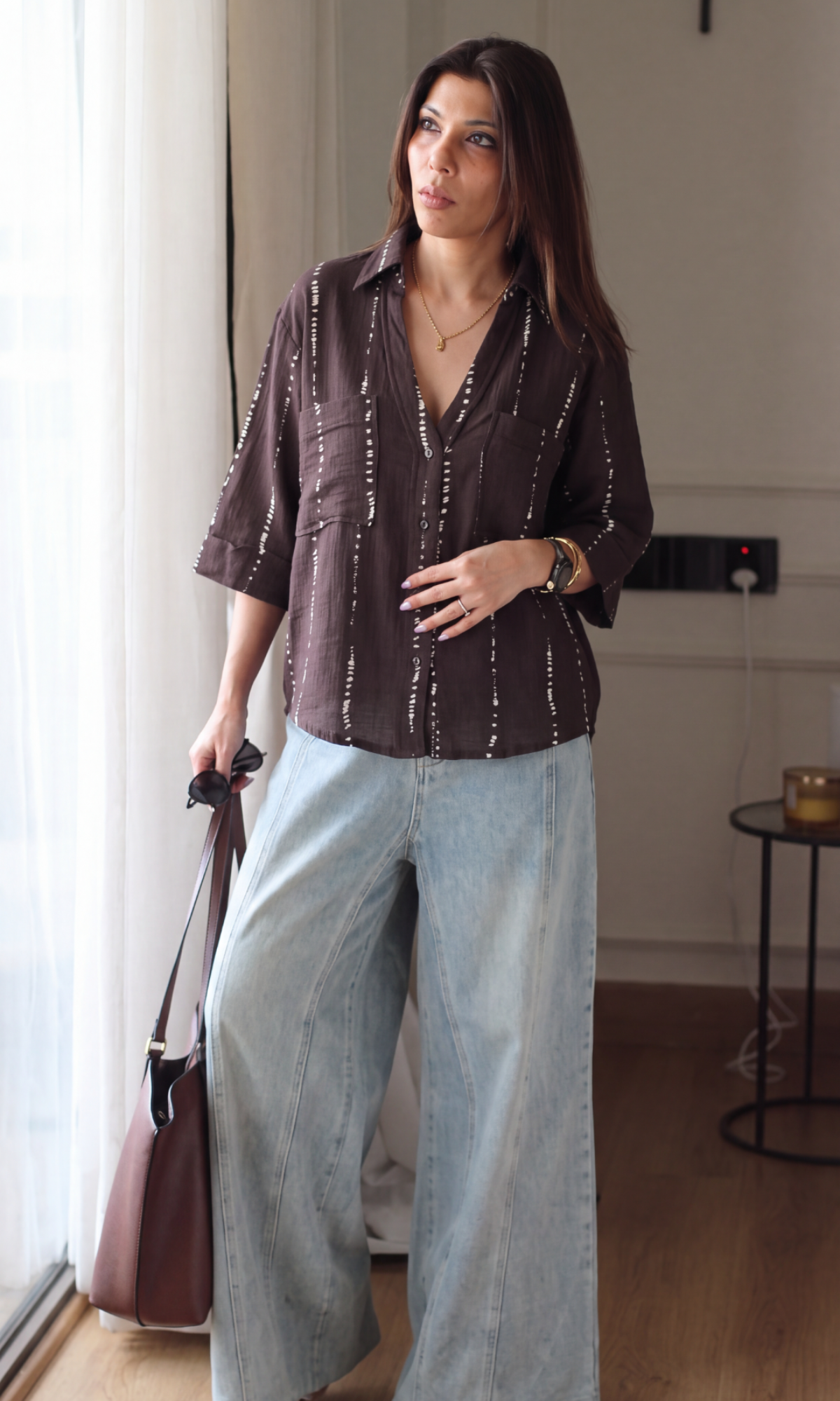 Espresso Shibori Cotton Cropped Shirt