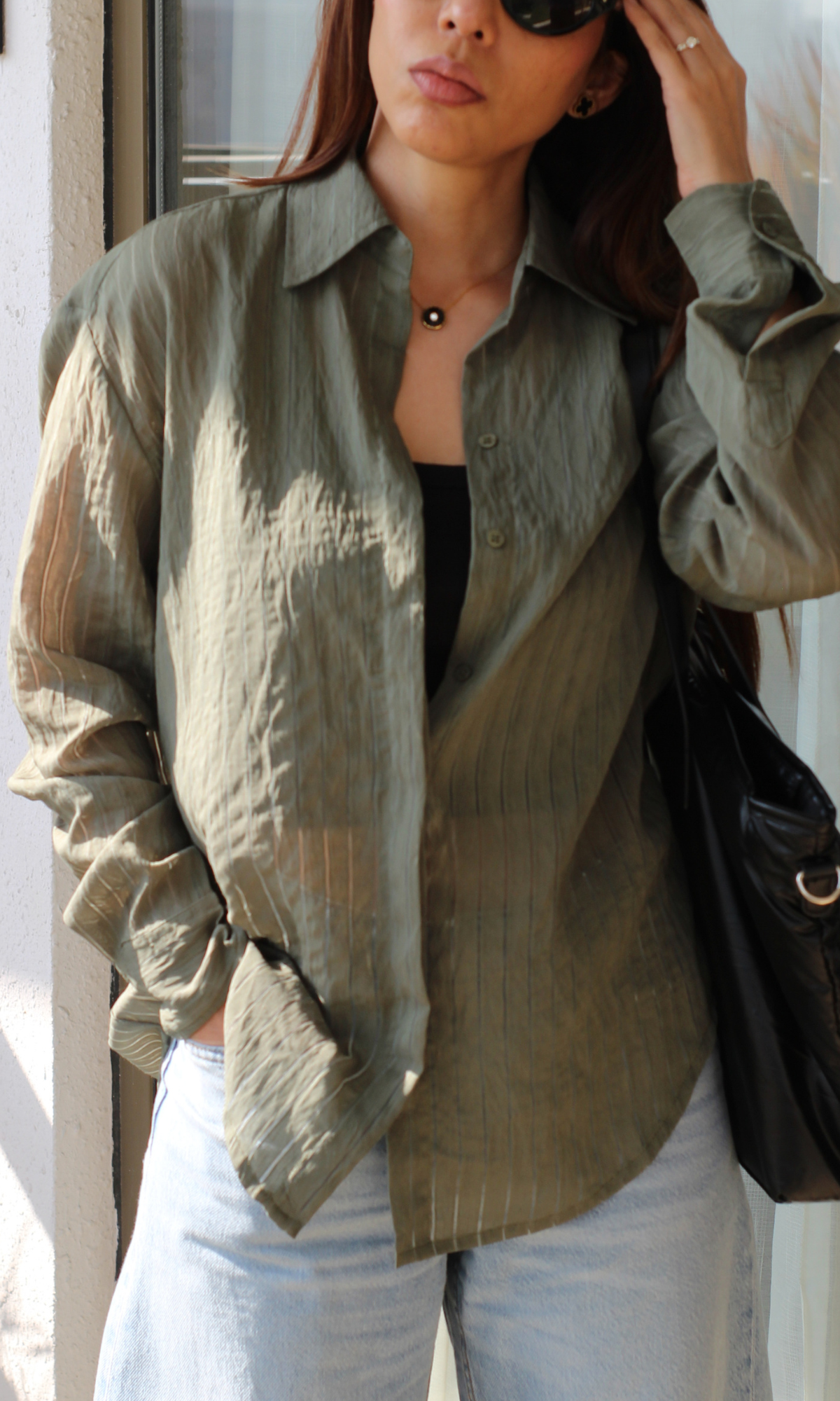 Sage Green Line Semi-Sheer Shirt