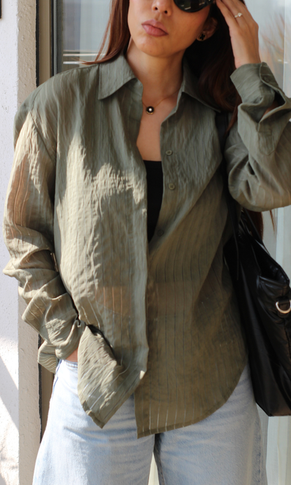 Sage Green Line Semi-Sheer Shirt