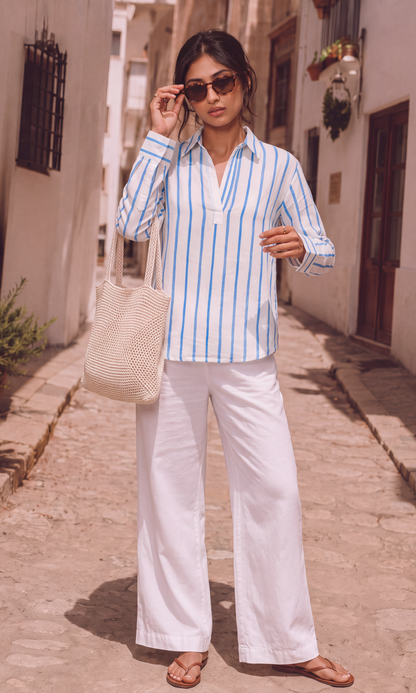 Cobalt Stripe Popover Top
