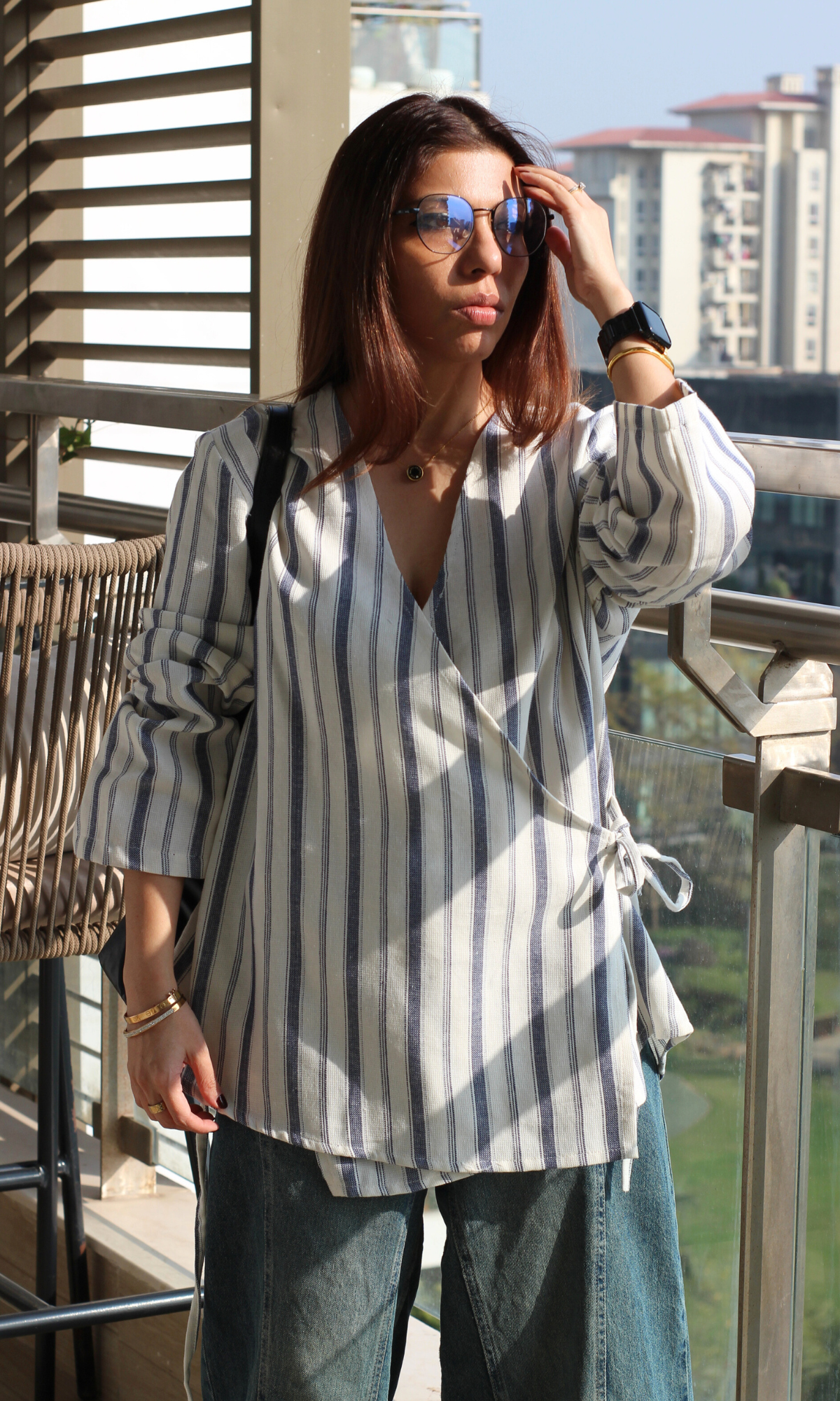 Linear Cool Cotton Kimono Top