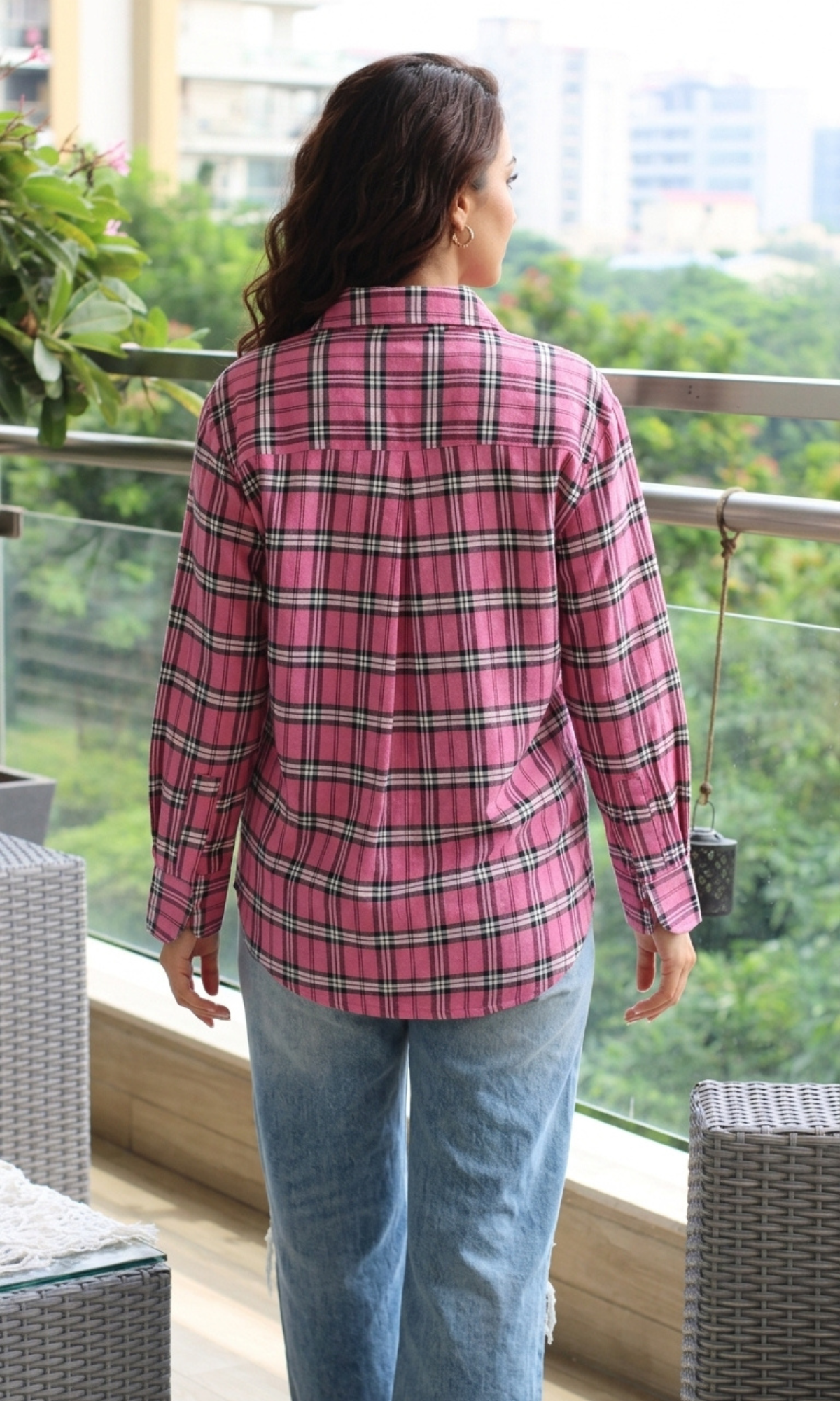 Pink-Black Plaid Cotton Shirt