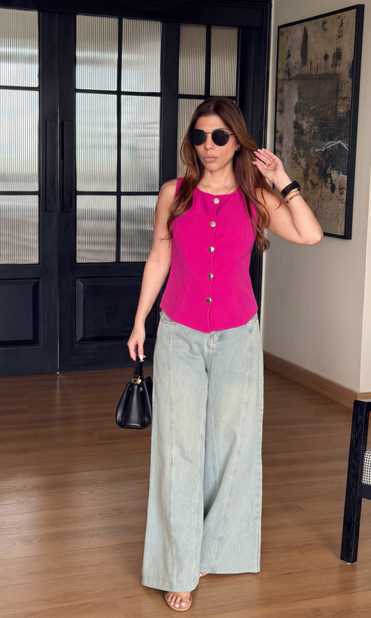 Pink Scalloped Button-Front Vest