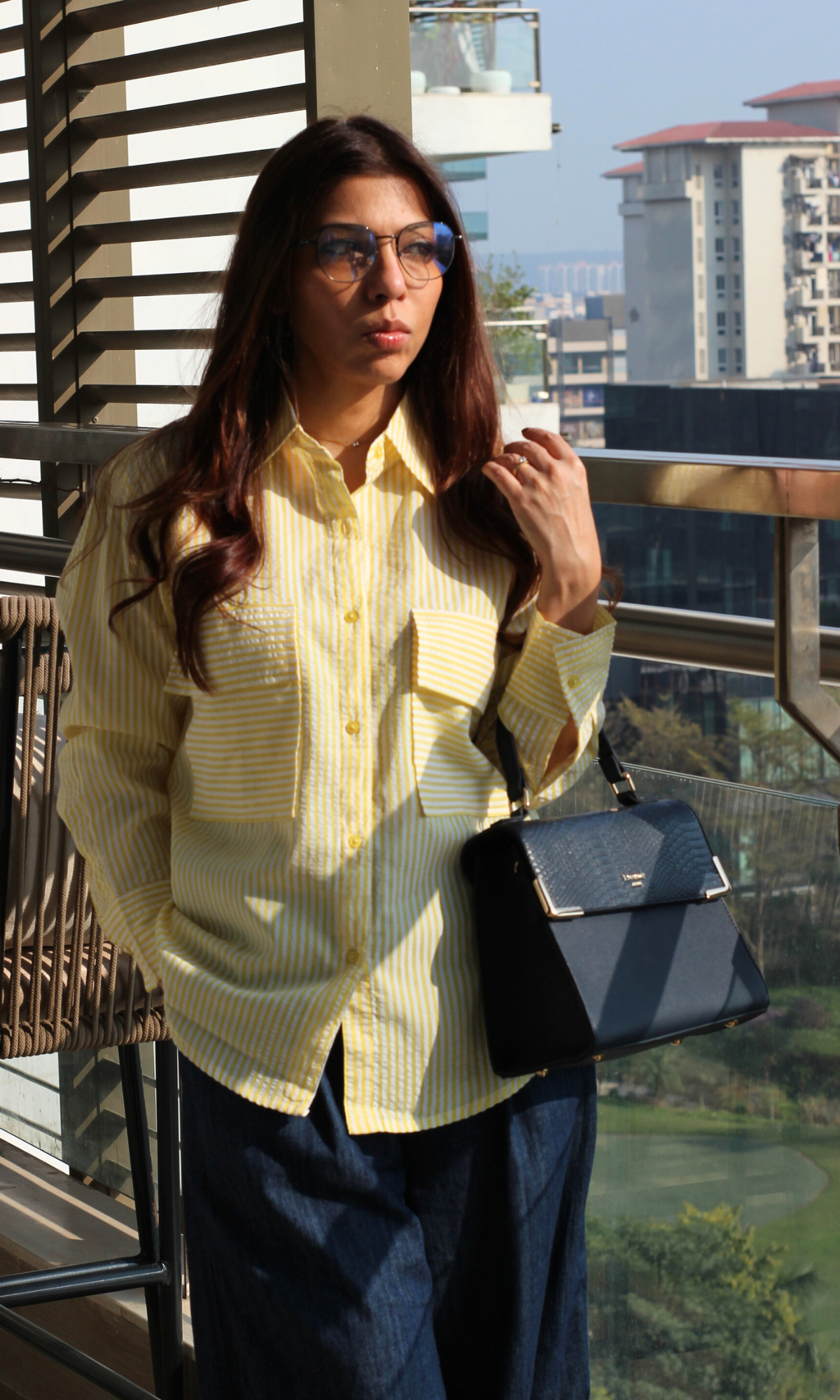 Sunlit Striped Shirt with Horizontal Pockets