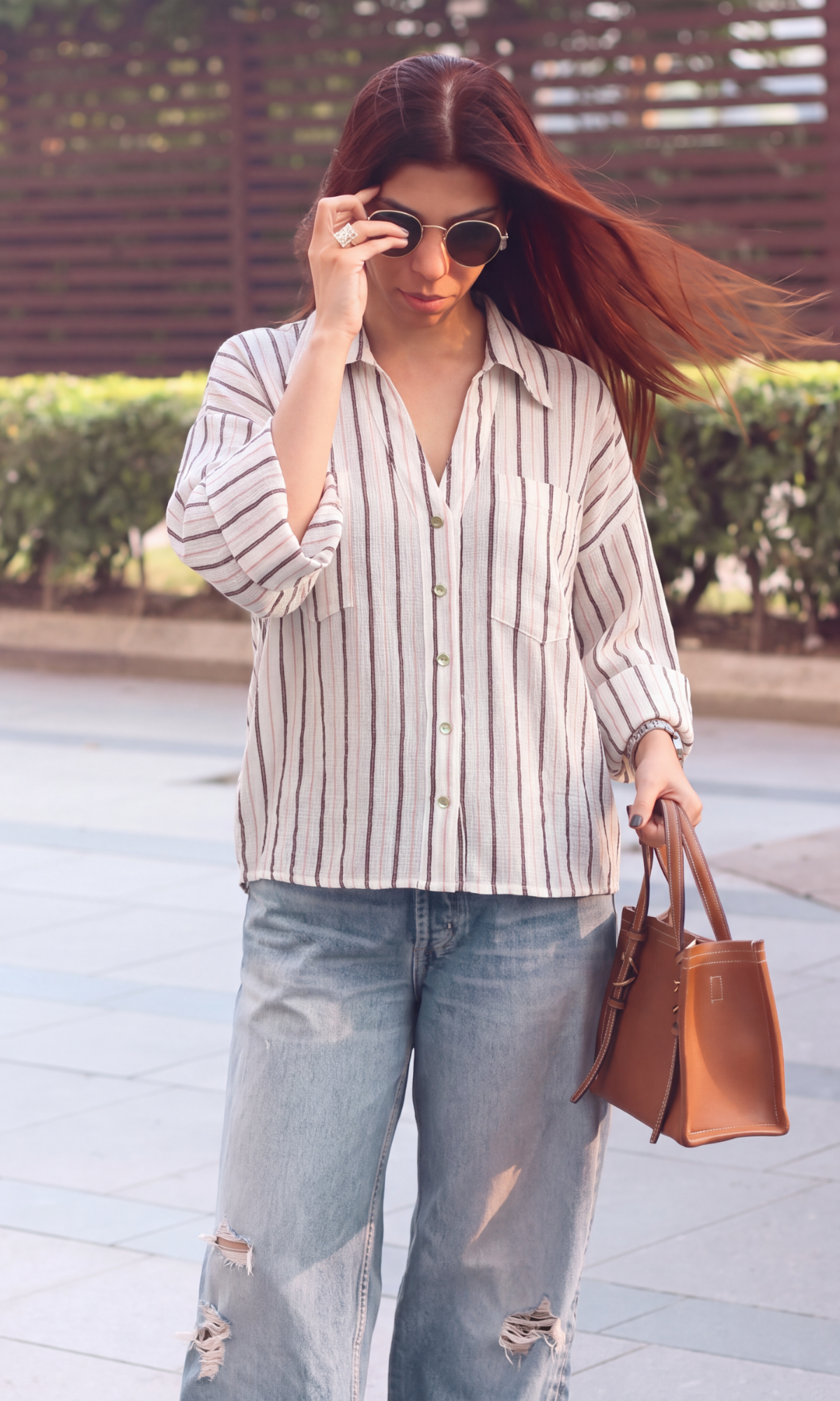 Cream & Cocoa Striped Camp Collar Shirt