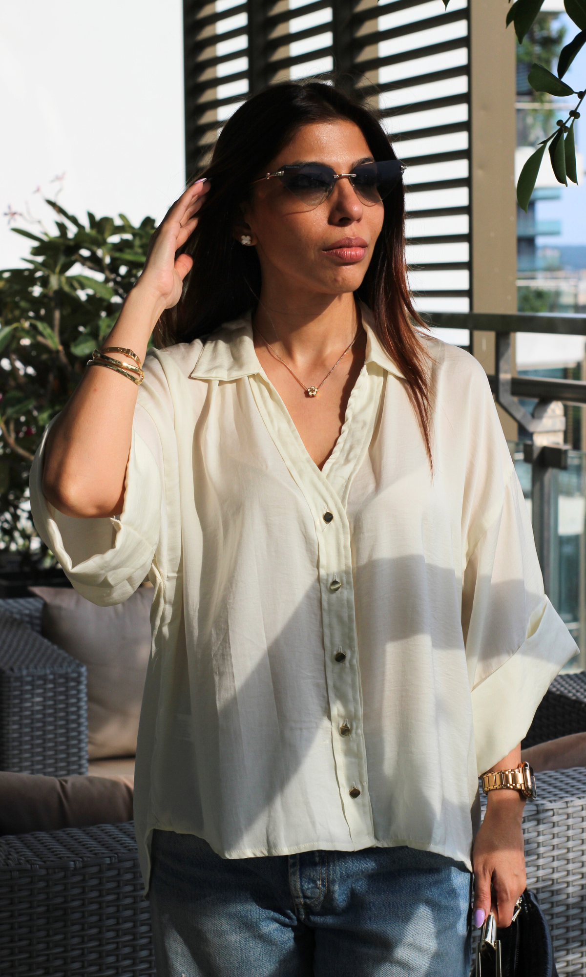 White Loose Metallic Buttoned Shirt