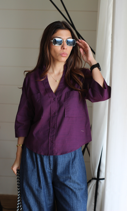 Midnight Purple Cotton Cropped Shirt