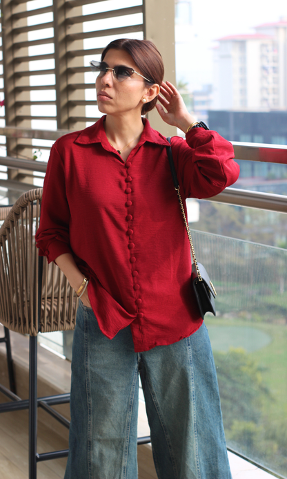 Red Buttoned Flowing Shirt