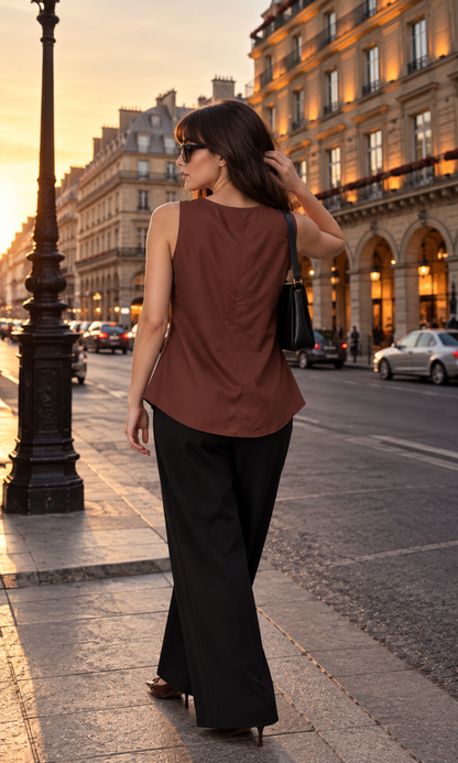 Brown Piped V-Neck Cami