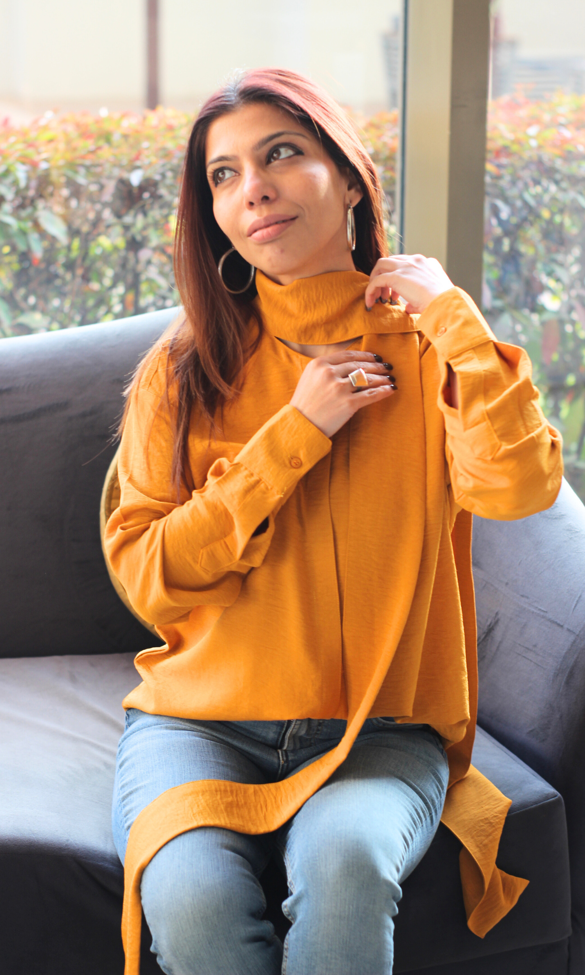 Tangerine Shirt with Scarf