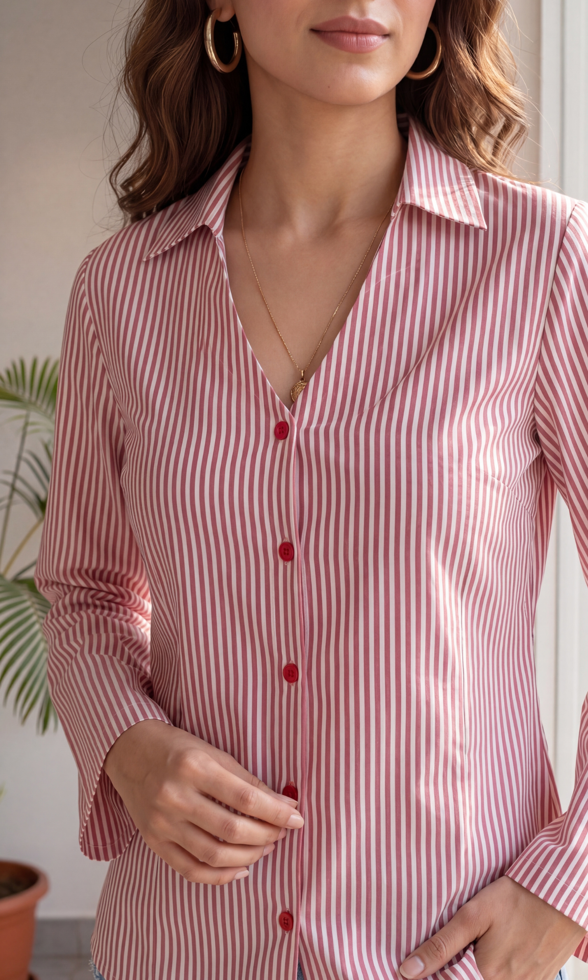 Red Linear Flared Sleeves Shirt