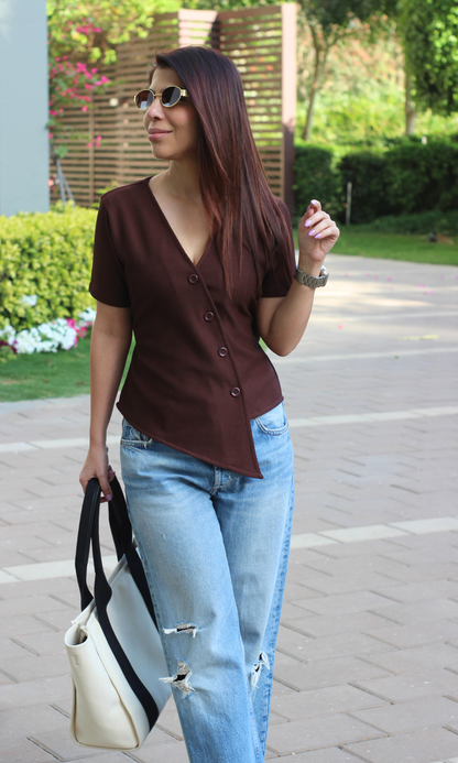 Umber Ribbed Side-Cut Sleeved Waist Coat