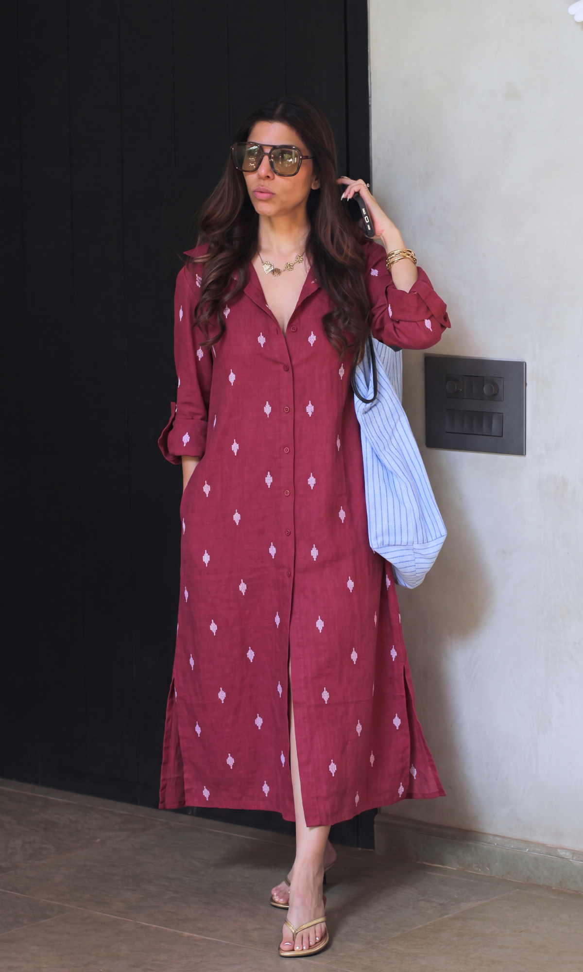 Burgundy Woven Shirt Dress