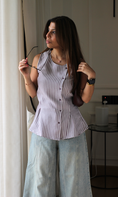 Lilac Striped Asymetric Vest