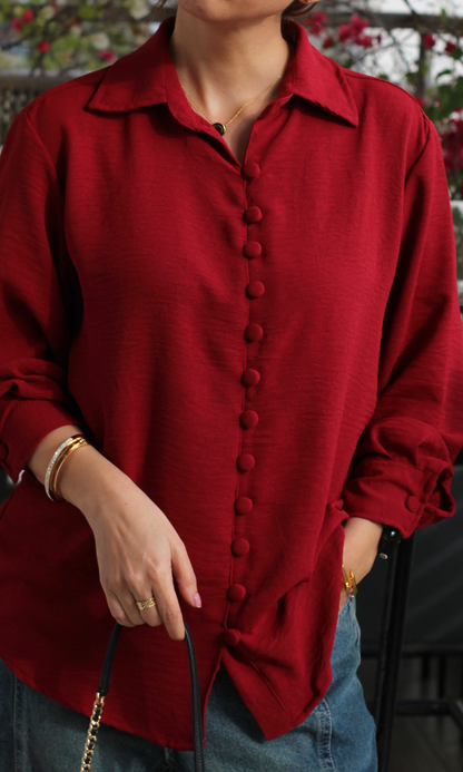 Red Buttoned Flowing Shirt